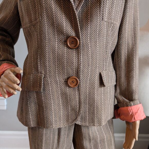 Vintage Y2K View Collection Pantsuit Knit Blazer Herringbone Office Plus Size 14 - Picture 5 of 16
